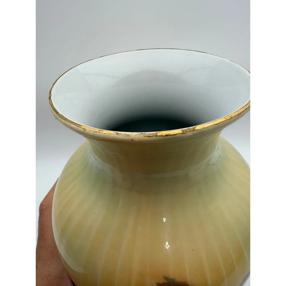 Antique Style Porcelain Vase Two Girls Scene Gilt Trim Fluted Neck F407